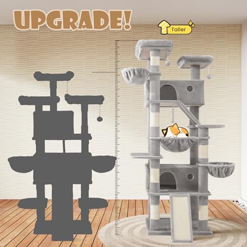 81in Multi Level Tall Cat Tree Tower for Indoor Kitties (Grey)