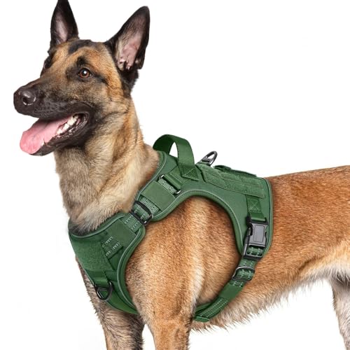 Tactical Dog Harness for Large Dogs (L(Chest:22"-37",Neck:21.1"-30.3",Back:8.3") / Green)