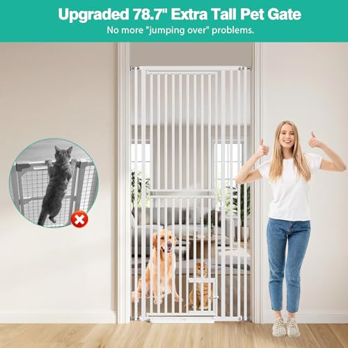78.7 inch Extra Tall Pet Gates with Cat Door 27.5" ~ 37.4"