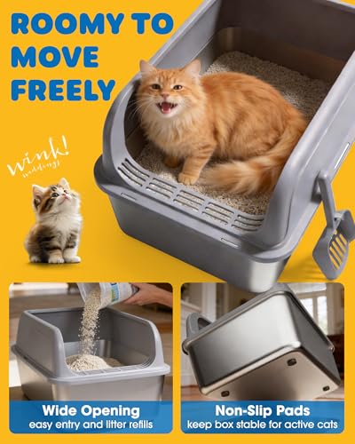 Stainless Steel Cat Litter Box (XL (1 Pack) / Grey)