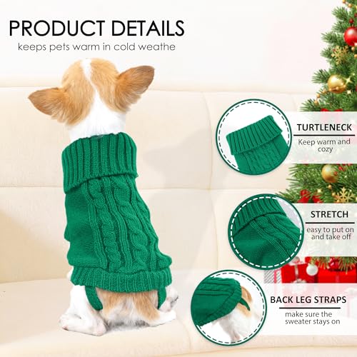 2 Pack Small Dog Sweaters Dog Christmas Sweater Turtleneck Knit Winter Warm Pullover Clothing Pet Cat Cold Weather Outfits for Small Dogs (Large / Green-Purple)
