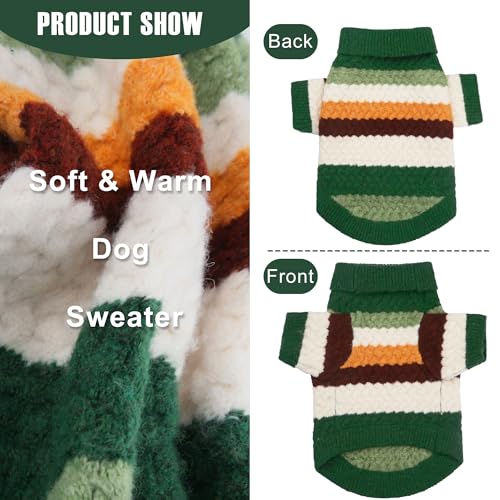 Dog Sweater Classic Turtleneck Knitted Striped Dog Sweaters (Green / Small)