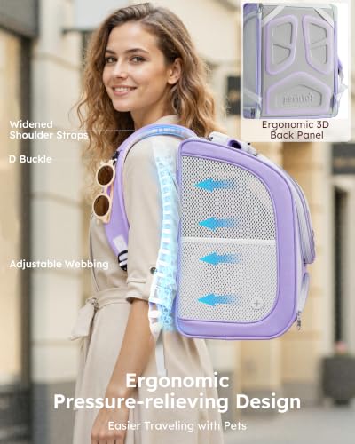 Cat Backpack Carrier (Light Purple / 12.6"L x 10.2"W x 16.5"H)