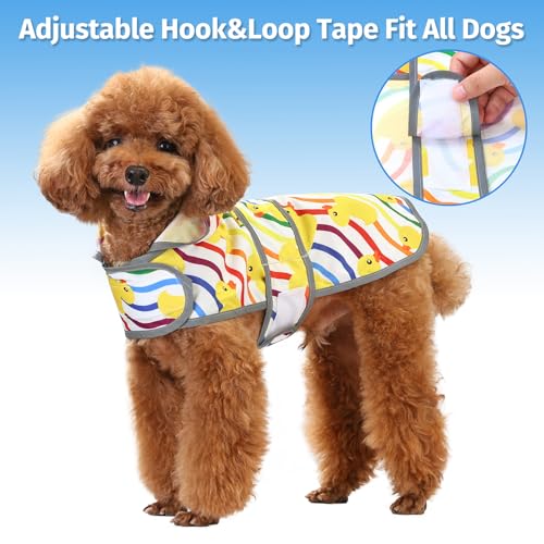 Dog Raincoat Waterproof Dog Rain Jacket with Hood (Rainbow Ducks / Small)