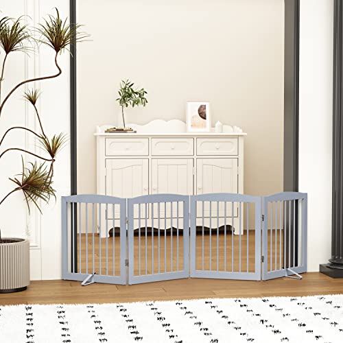 Freestanding Pet Gate for Dogs (24" Height-4 Panel / Gray)