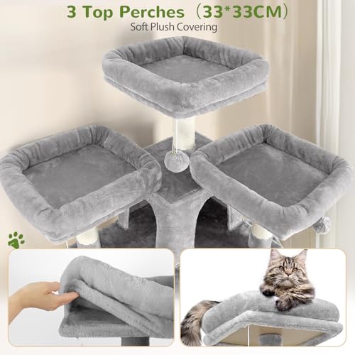 Big XL Cat Tower for Indoor Multiple Cats (Light Grey / 68 inch)