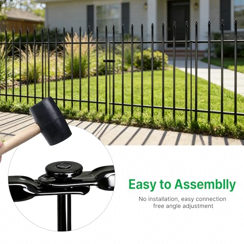 42" H x 12.5 Ft Metal Garden Fence with Gate (Black / 42″ H x 12.5 ft (4 Panels + 1 Gate))