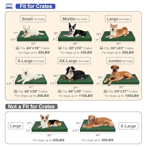 Waterproof Orthopedic Outdoor Dog Bed XL for Extra Large Dogs (Dark Green / 44.0"L x 32.0"W x 3.5"Th)