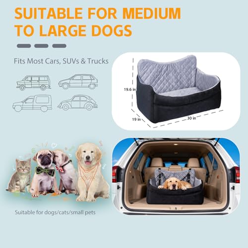 Large Dog Car Seat Booster for Medium Dogs Up to 55 lbs (Grey/Black / L)