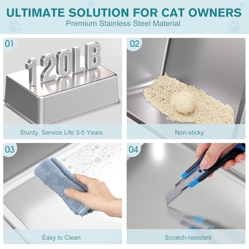 Stainless Steel Cat Litter Box (Light Grey-M)