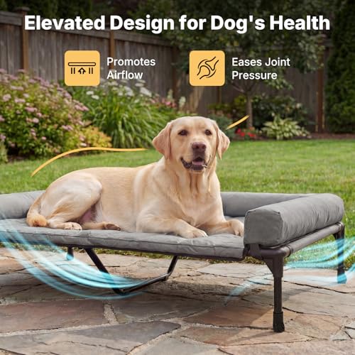 Outdoor Elevated Dog Bed with Waterproof Bolster Cushion (Light Grey / 53.0"L x 37.5"W x 9.0"Th)
