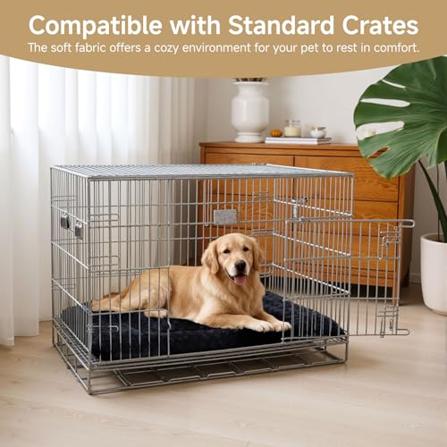 Washable Dog Bed Mat Medium Size Fluffy Pet Crate Pad 30x19 (Black / 30.00" x 19.00" x 1.50")
