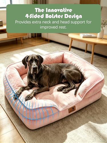 Orthopedic Dog Bed with Sides (53.0"L x 42.0"W x 8.0"Th / Pink)