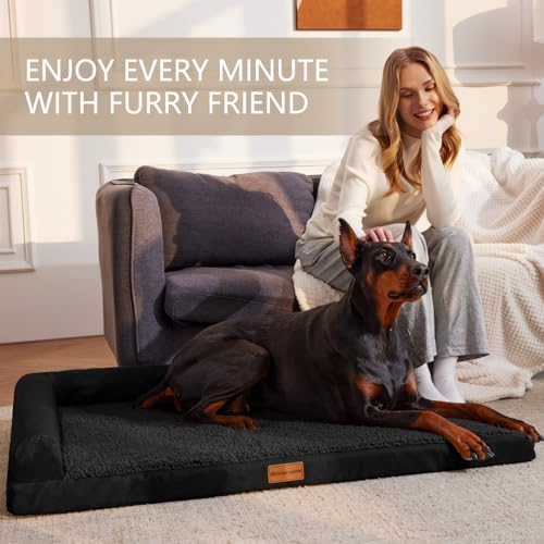 Orthopedic Large Dog Bed Washable Pet Sofa Bed 56''X40''Black (Black / 56"L x 40"W x 3.5"Th)