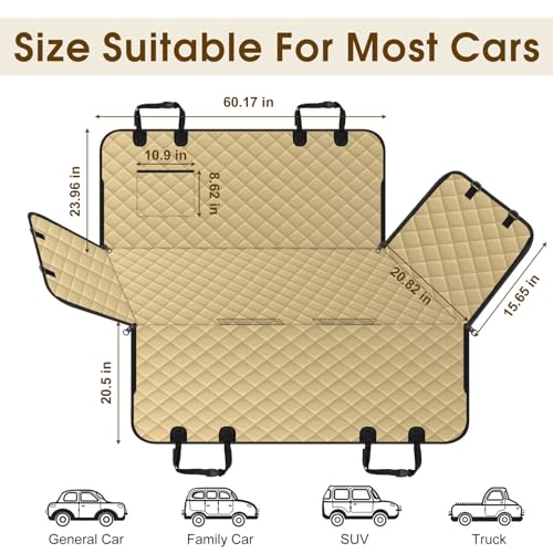 Waterproof Dog Car Seat Cover for Back Seat (Khaki,Black / Large,Standard)