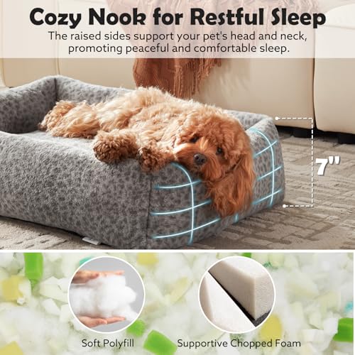 Dog Bed for Small Medium Dogs (Grey / S PLUS (25"x21"x7"))