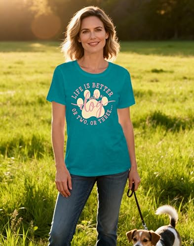 Dog Shirts for Women Dogs Mom Shirt Pet Paw Lover Tees Life is Better with a Dog Short Sleeves Cyan (Cyan / Small)