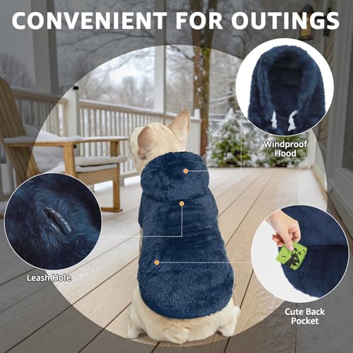 Fleece Dog Sweaters Hoodie for Small Medium Large Dogs Girls Boys (Small-Medium / Navy)