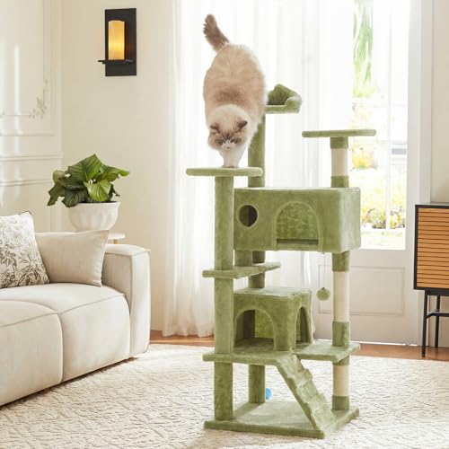 54 Inch Cat Tree Tower with Scratching Posts (Green / 54'' × 20'' × 20'')
