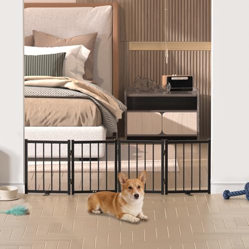 16" Freestanding Short Dog Gate for Small Dogs (Black-16"h / Up to 48" W, 4 Panels)