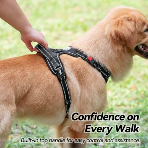 No Pull Dog Harness Large with Front Clip & Neck Release Buckle (XL / Black)