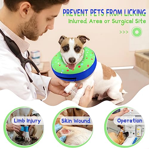 Inflatable Dog Cone Collar for Large Medium Small Dogs (Donut Green / M(Neck 9"-12.5"))