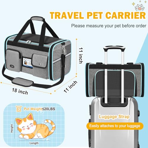 Large Cat Carrier Soft Sided Travel Pet Carrier Airline Approved (Gray)