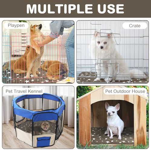 4 Pack Self Warming Cat Bed Self Heating Cat Mat Star Pattern Soft Dog Crate Pad Thermal Pet Mat Anti Slip Kennel Dog Washable Warming Bed for Outdoor Indoor (18 x 24 Inch / Brown)