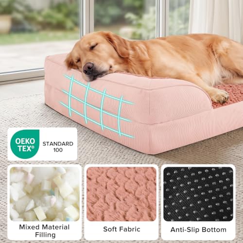 Jumbo Orthopedic Dog Bed for Extra Large Dogs (XL-PLUS (45"x 32"x 7.5") / Pink)
