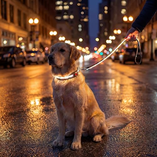 LED Dog Collar & 4 Foot Leash (Black)