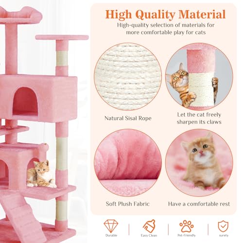 54 Inch Cat Tree Tower (Pink / 54 IN)