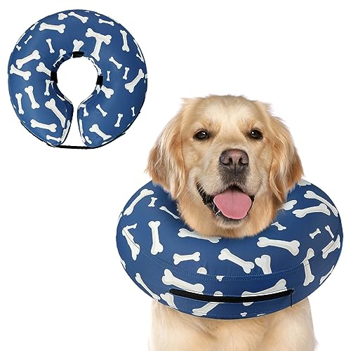 Inflatable Dog Cone Collar Alternative After Surgery (T Bone Navy / L(Neck 12"-16"))