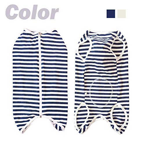 Dog’s Recovery Suit Post Surgery Shirt for Female Male Dog (3xl / navy white stripe)