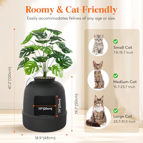 Hidden Plant Cat Litter Box with Plastic Scoop (Black)