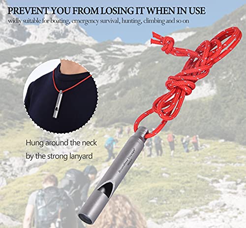 Titanium Emergency Whistle 2 Pack Outdoor Emergency Survival Camping Hiking Loud Whistle Coaches Training Sports Keychain Whistle with Lanyard (2 PCS - Ti9010)