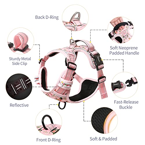 Dog Harness Harness for Small Dogs No Pull Dog Vest Harness for Small Dog with Soft Padded Handle Reflective for Outdoor Training (XS / Flower-Pink)