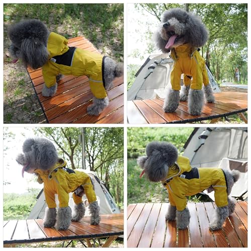 Fleece Lined Dog Raincoat with Removable Hood (Mustard Yellow Fleeced / 3XL (Back 22"))