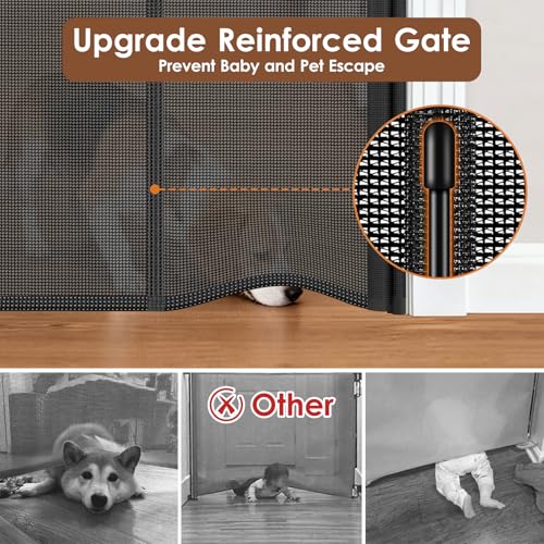 Reinforced 48" Extra Tall X 100" Extra Wide Retractable Baby Gate for Large Openings Extra Tall Dog Gates for Doorways Extra Long Baby Gate Mesh Large Dog Gate Indoor Pet Gate for Cats (Black / Reinforced 48" Tall x 100" Wide)