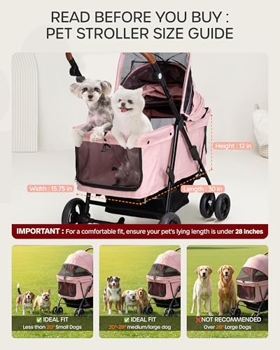 Dog Stroller for Large & Medium Dogs (Bluesh Pink)