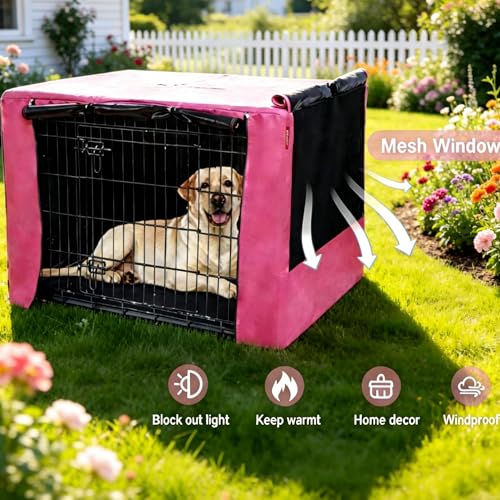 24 Inch Dog Crate Cover with Mesh (24.0"L x 18.0"W x 20.0"H / Pink)