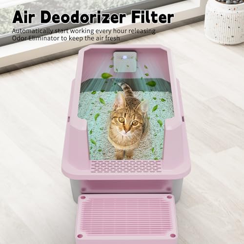 High Sided Large Cat Litter Box (Pink with Deodorizer, 2 Pack)
