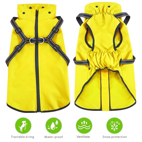 Dog Raincoat Waterproof Doggie Hoodie Reflective Dog Raincoat Hooded Adjustable Rain Jacket for Small Medium Large Dogs Puppies Doggie (M / Yellow)