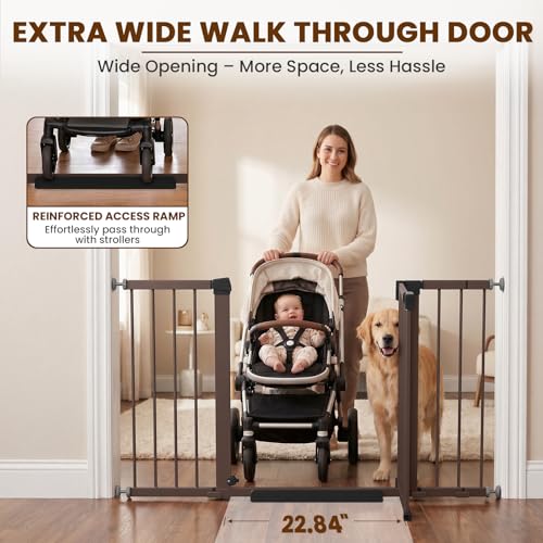 29.7 51 Inch Extra Wide Baby Gate for Stairs (Brown / 29.7-51"W x 28"H)