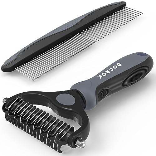 Pet Grooming Brush and Metal Comb Combo for Dogs & Cats (Gray)