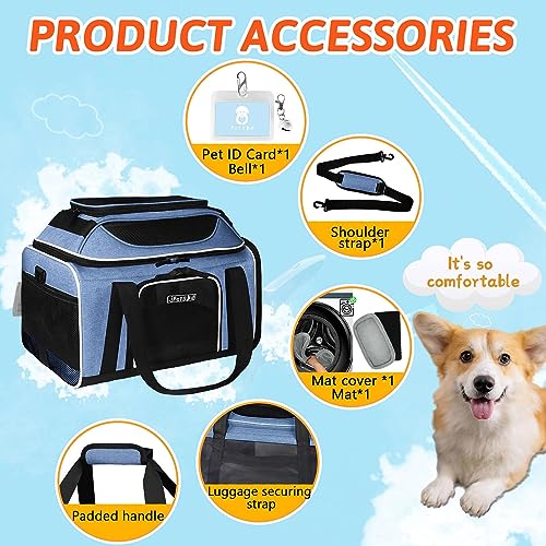 Top Expandable Small Pet Carrier 17"x12"x8.5" Airline Approved (17.0"L x 12.0"W x 8.5"H / Blue)