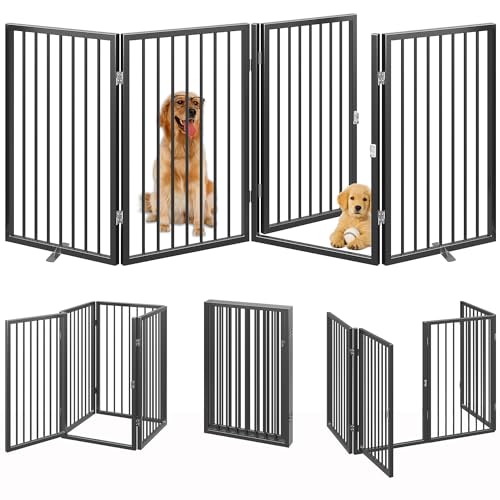 80" x 32" Foldable Freestanding Extra Wide Dog Gate with Door (Black / 【4-Panel with Door】20W*32H)