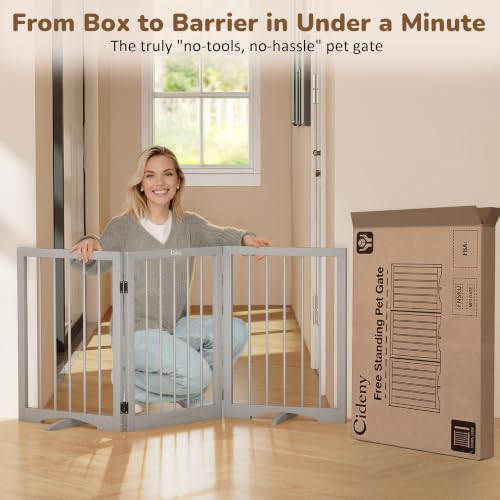 Free Standing Dog Gate Indoor (Gray / 3-Panel, 24"Tall)