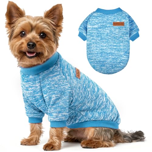 1 Pack Dog Sweater for Small Dogs Girl Boy Winter Fleece Clothes Warm Soft Dog Sweatshirt Outfit for Dogs Cats Pet Apparel (Light Blue / M (Back: 13.7", Chest: 17.7", 10-14 lbs))