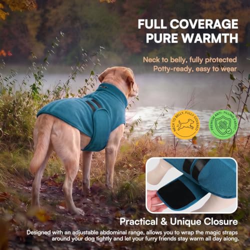 Cat Sweater Soft Fleece Dog Vest Warm Dog Jacket with Leash Hole (Peacock-Blue / XX-Small)