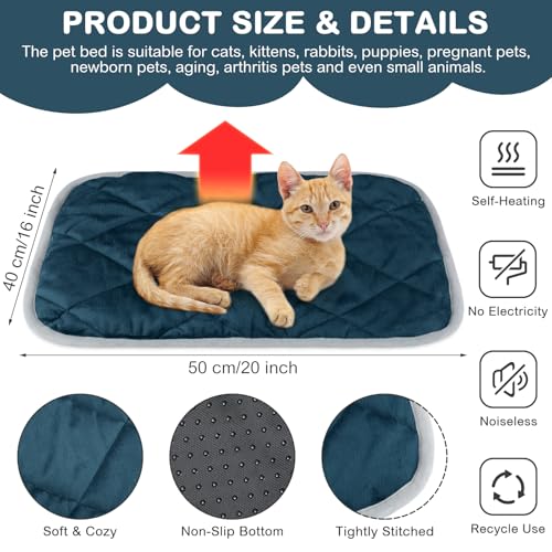 2 Pack Self Heating Cat Mat Self Warming Pet Pads Washable Kennel Mat Dog Crate Pad Reflects Body Heat Non Skid Cat Thermal Pads for Puppy Indoor Outdoor (16 x 20 inches / Blue)